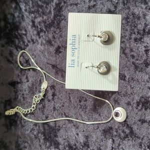 Lia Sophia RETIRED Full Moon Pendant Necklace and Pierced Dangle Earrings